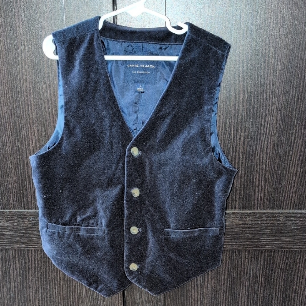 Janie and Jack Boys' Navy Velvet Button-Front Vest